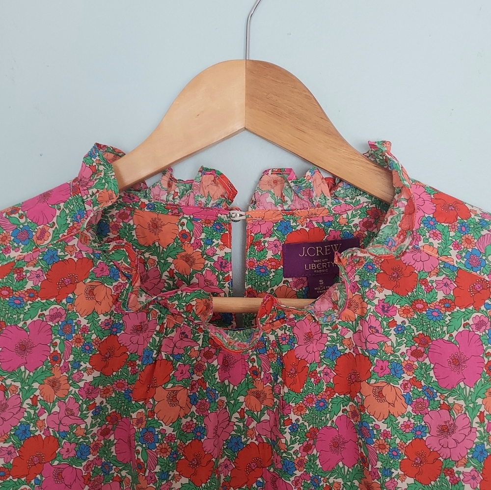 J. Crew Liberty Print Smocked Floral Short Puff Sleeve Blouse Small Cottagecore - Picture 5 of 11